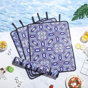 🌊 NEW Set of 3 Mediterranean Poolside Mats - Neoprene, Blue & White, Quick-Dry